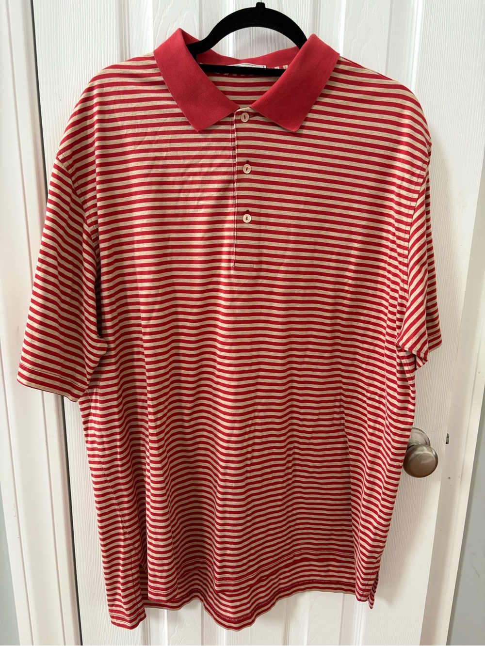 Peter Millar Red and Tan/Cream Striped Polo